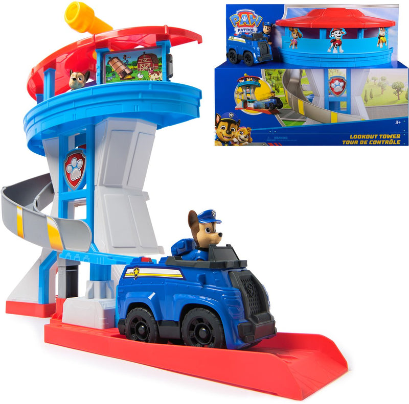 Paw patrol - speelfigurenset - uitkijktoren - met 2 chase-actiefiguren en politieauto