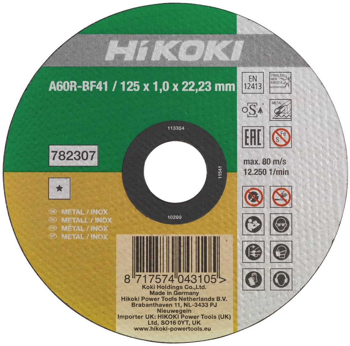 Hikoki doorslijpschijf voor rvs metaal 125x1mm - 782307