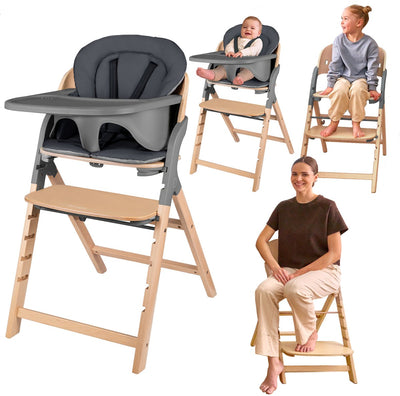 Lionelo megan – houten kinderstoel eetstoel baby – meegroeistoel 3in1: van 6 mnd tot 110 kg – verstelbare: zitting voetsteun tafel – 5-puntsgordel – dienblad met siliconen inzet – wasbaar kussen – antislipvoetjes – baby stoel