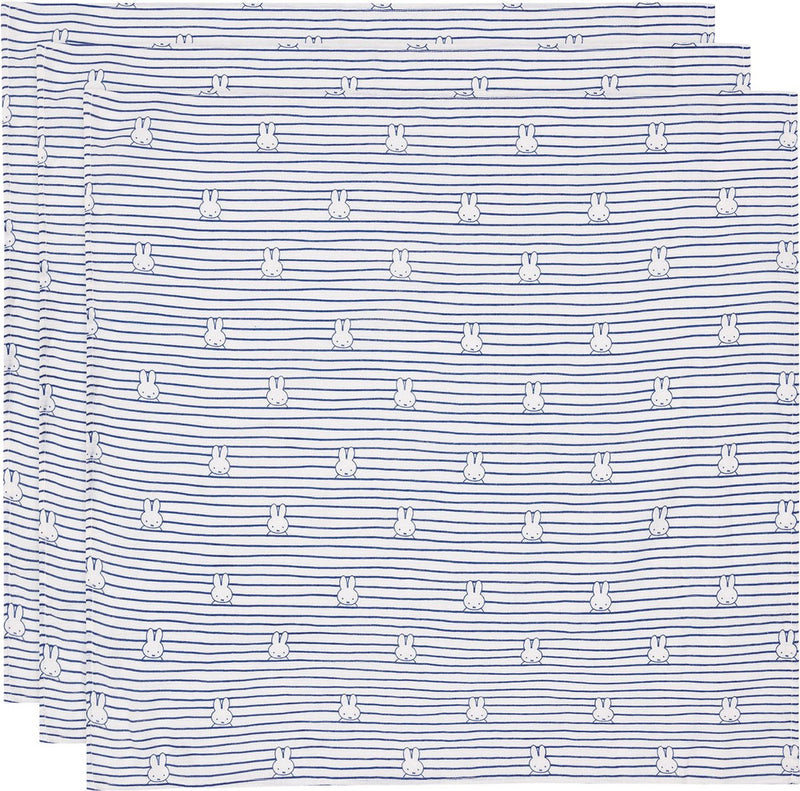 Jollein x nijntje hydrofiele doek small - 70x70cm - miffy stripe - navy - 3 stuks