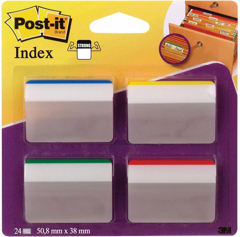 Post-it ® index strong - voor hangmappen - blauw, groen, rood, geel