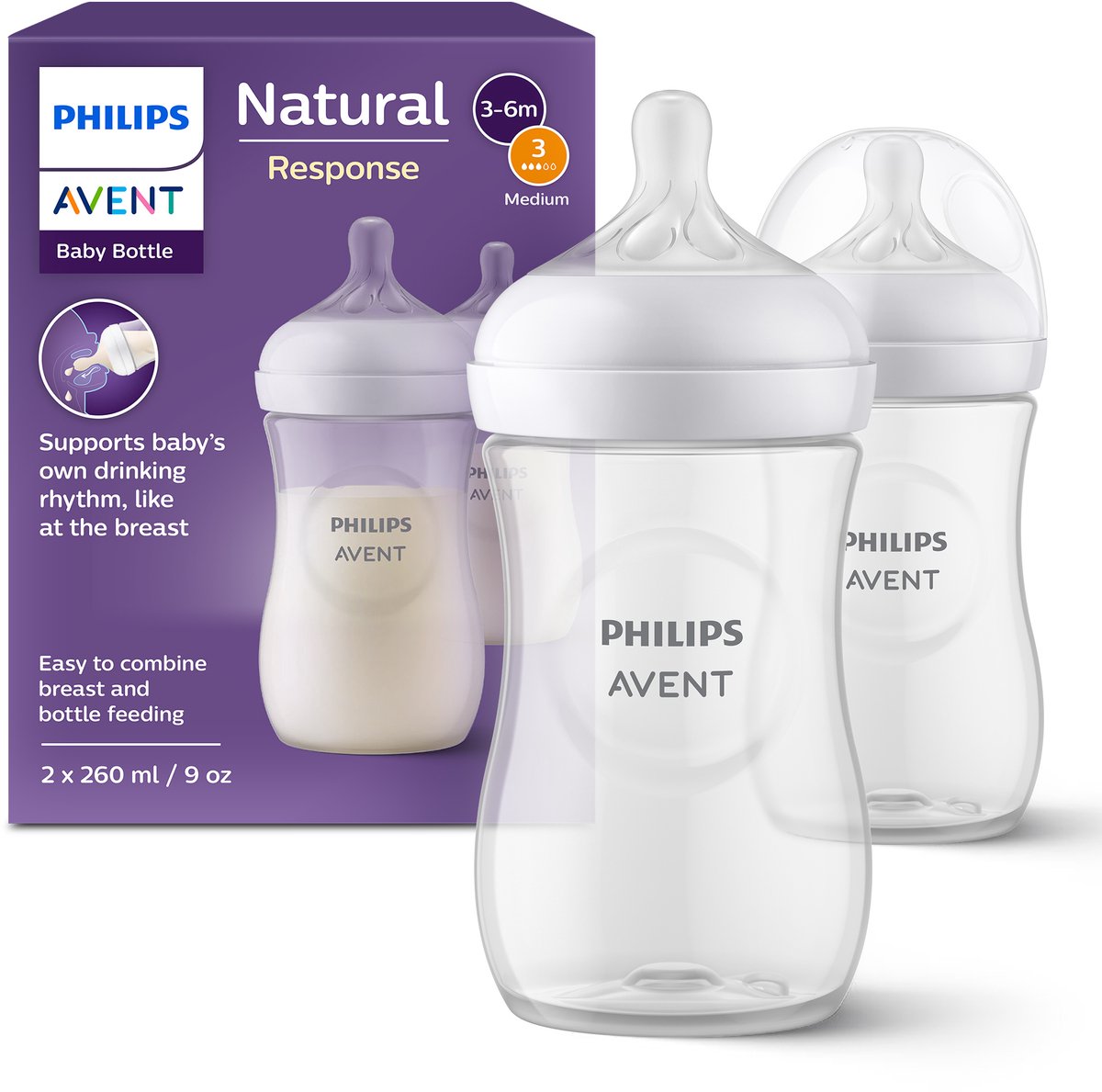Philips avent natural response babyfles - 2 stuks - 260ml - flow 3 - scy903 02