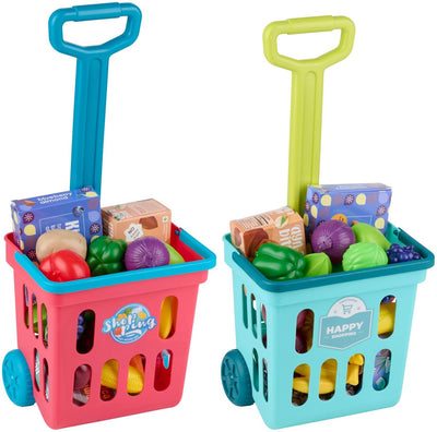 Eddy toys winkelwagentje met speelgoedeten, boodschappen en accessoires voor kinderen - speelgoed 4 jaar - kinderwinkelwagen - afmeting 45x20x24,5 cm - meerkleurig