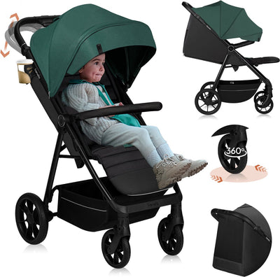 Lionelo mira - kinderwagen - wandelwagen - voor kinderen tot 22 kg - voorwielen 360° - verstelbare rugleuning handgreep - waterdichte xxl luifel met upf50+ - 5-puntsgordel - grote off-road wielen - volledige schokdemping - compact opvouwbaar