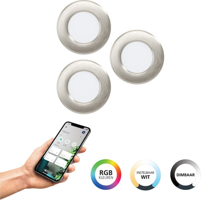 Eglo connect.z fueva 6-z smart inbouwspot - led - ø 8.8 cm - chroom - instelbaar rgb wit licht - dimbaar - zigbee