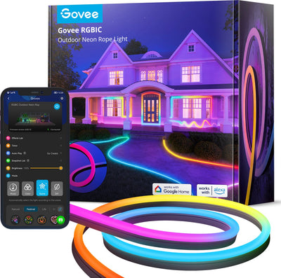 Govee rgbic outdoor neon strip light 10 m - buiten led strip - rgbic - app-bediening - alexa google