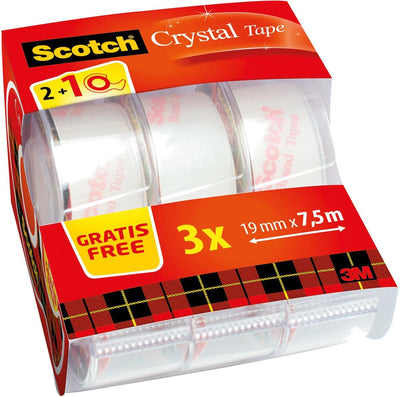 Scotch plakband crystal 600 19mmx7.5m tr 2+1 disp