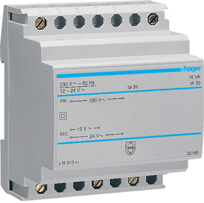 Hager - transfo 220v 12-24v 16va 4 modules - st313