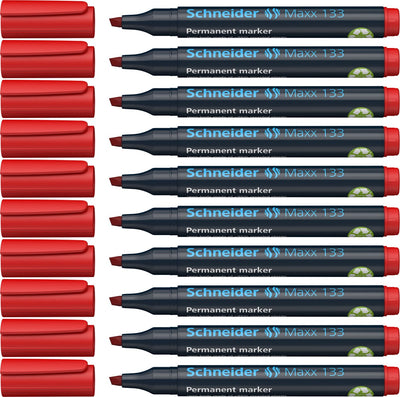 Schneider schrijfwaren schneider permanent marker - maxx 133 - beitelpunt - rood - 10 stuks - s-113302-10