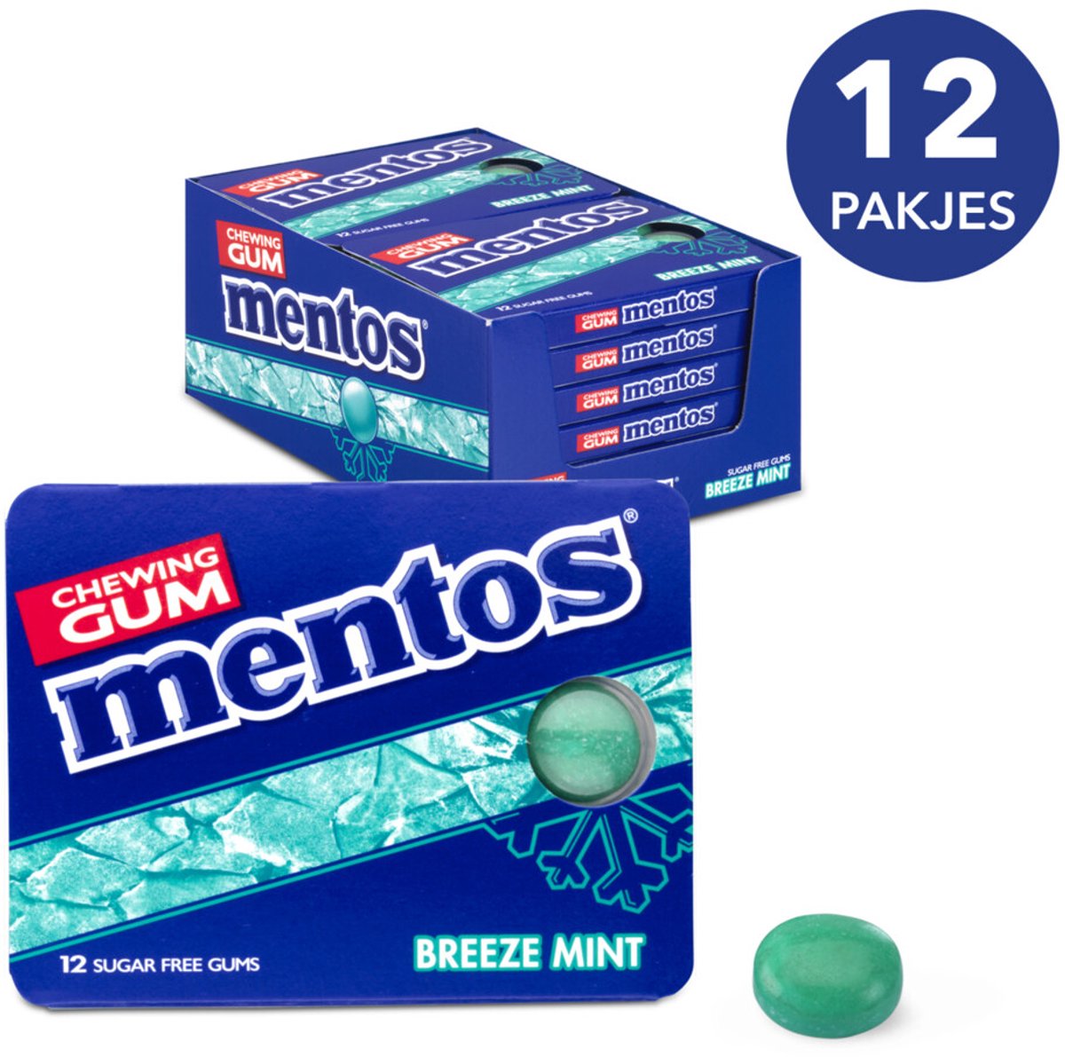 Mentos kauwgom breeze mint suikervrij blister (12 stuks)