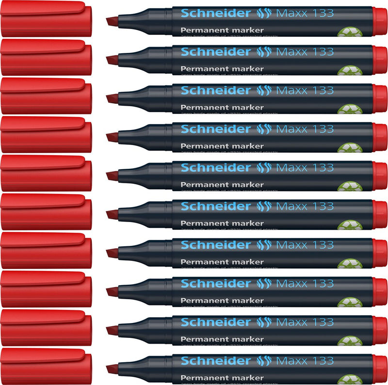 Schneider schrijfwaren schneider permanent marker - maxx 133 - beitelpunt - rood - 10 stuks - s-113302-10