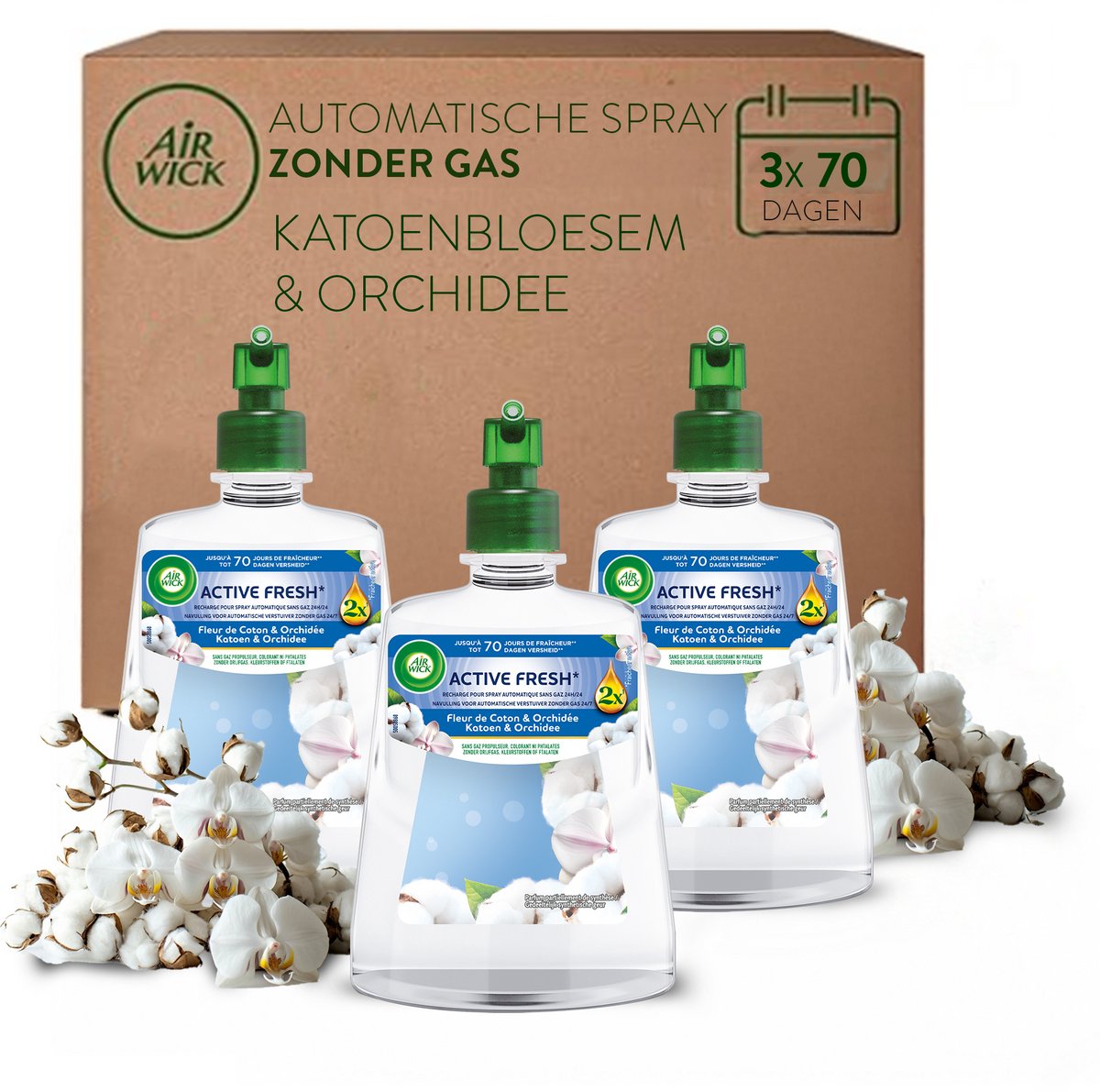 Air wick - active fresh luchtverfrisser katoen - 3 navullingen