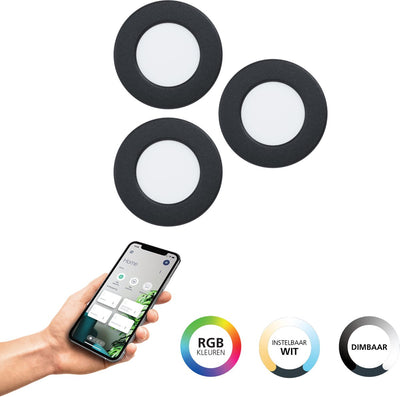Eglo connect.z fueva 6-z smart inbouwspot - badkamer buiten - led - ø 8.8 cm - zwart - instelbaar rgb wit licht - dimbaar - zigbee