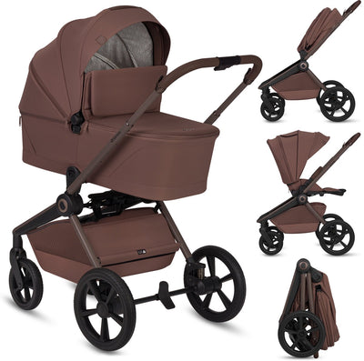 Lionelo freya 3in1 kinderwagen set – reiswieg, wandelwagen astrid i-size autostoel (40–87 cm) –premium - vanaf geboorte tot 22 kg – pu-wielen met vering – omkeerbare zitting – upf50+ kap