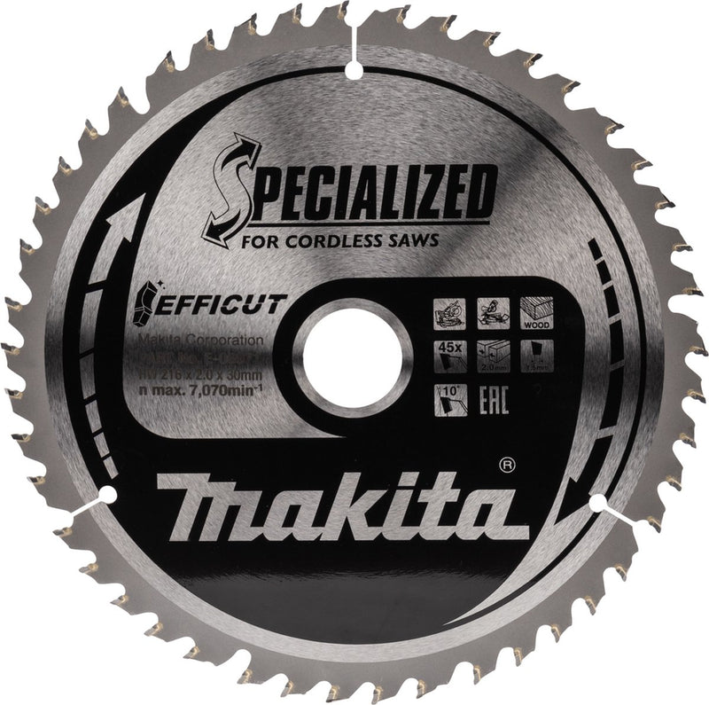 Makita cirkelzaagblad voor hout | efficut | ø 216mm asgat 30mm 45t - e-06971