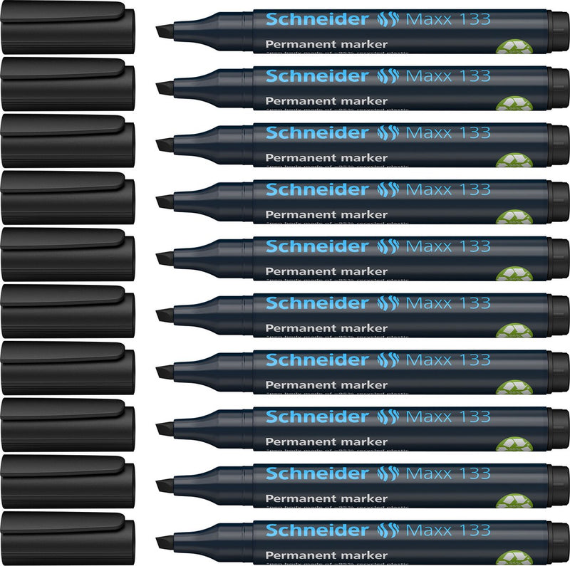 Schneider schrijfwaren schneider permanent marker - maxx 133 - beitelpunt - zwart - 10 stuks - s-113301-10