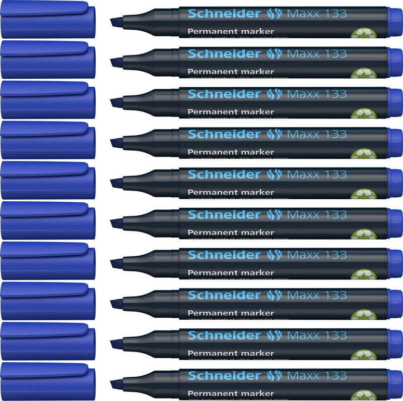 Schneider schrijfwaren schneider permanent marker - maxx 133 - beitelpunt - blauw - 10 stuks - s-113303-10