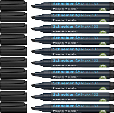 Schneider schrijfwaren schneider permanent marker - maxx 133 - beitelpunt - zwart - 10 stuks - s-113301-10