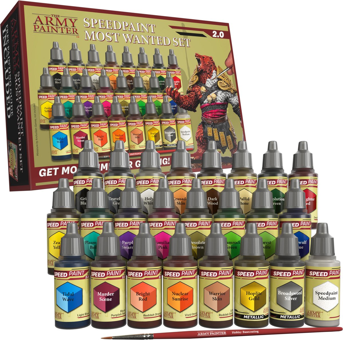 The army painter speedpaint most wanted set 2.0 - acrylverf set uitgebreid met 24 flesjes 18ml kleurenspectrum van de speedpaint starterset - inclusief 1 basislaag kwast voor miniatuur model verf
