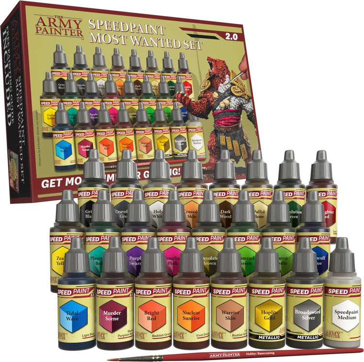 The army painter speedpaint most wanted set 2.0 - acrylverf set uitgebreid met 24 flesjes 18ml kleurenspectrum van de speedpaint starterset - inclusief 1 basislaag kwast voor miniatuur model verf