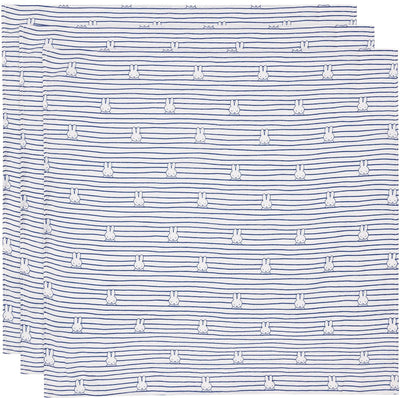 Jollein x nijntje hydrofiele doek small - 70x70cm - miffy stripe - navy - 3 stuks