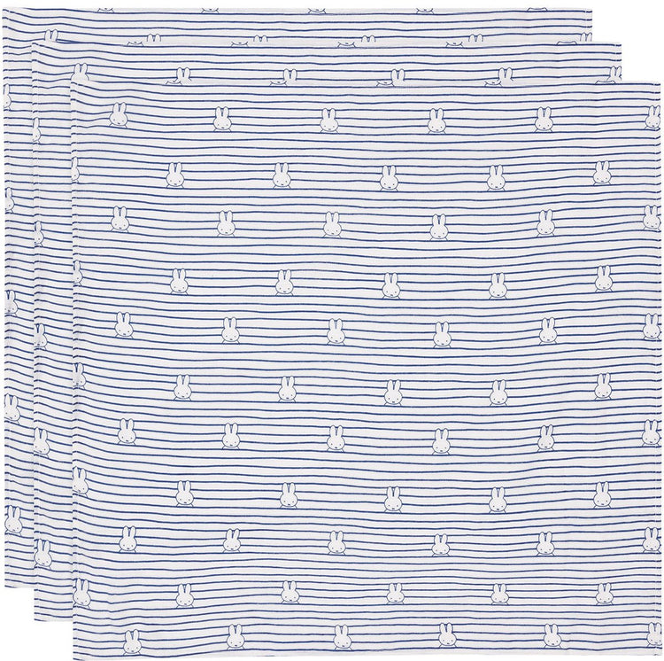 Jollein x nijntje hydrofiele doek small - 70x70cm - miffy stripe - navy - 3 stuks