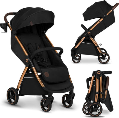 Lionelo ingrid buggy - kinderwagen tot 22 kg - auto-folding systeem - 360° eva wielen - xxl luifel met upf50+ - verstelbare rugleuning en voetsteun - panoramisch ventilatiepaneel - bekerhouder en mand