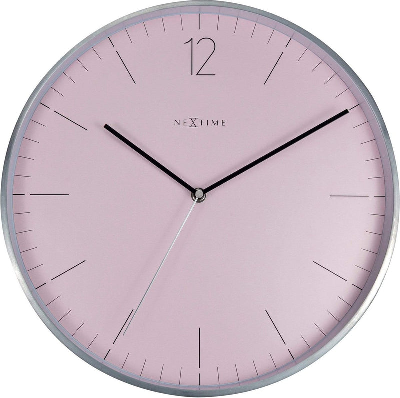 Nextime - wandklok- 34cm-glas metaal- romantisch roze-essential silver