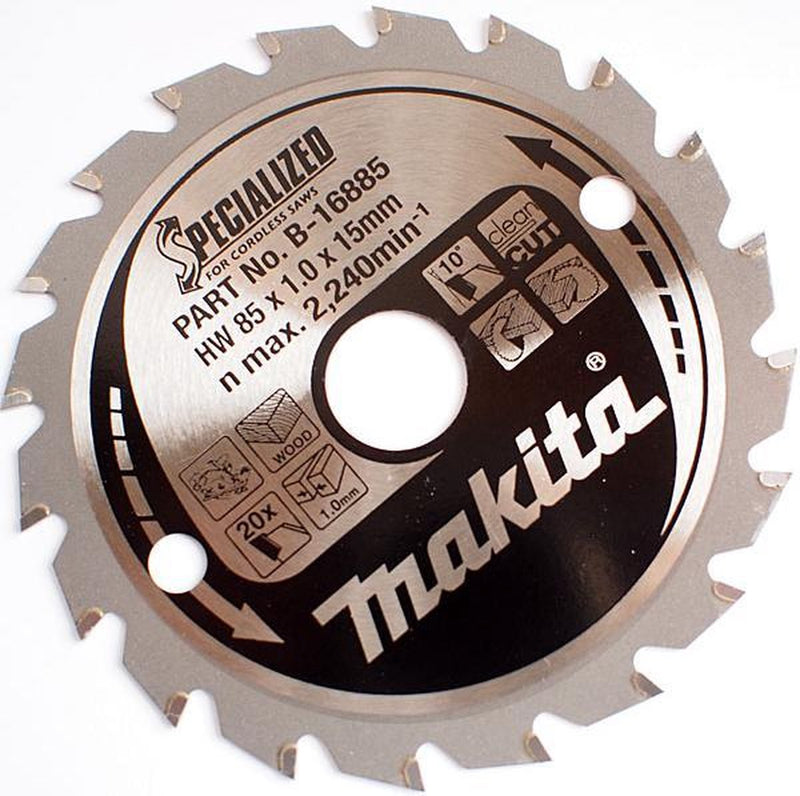Makita cirkelzaagblad voor hout | specialized | ø 85mm asgat 15mm 20t - b-16885