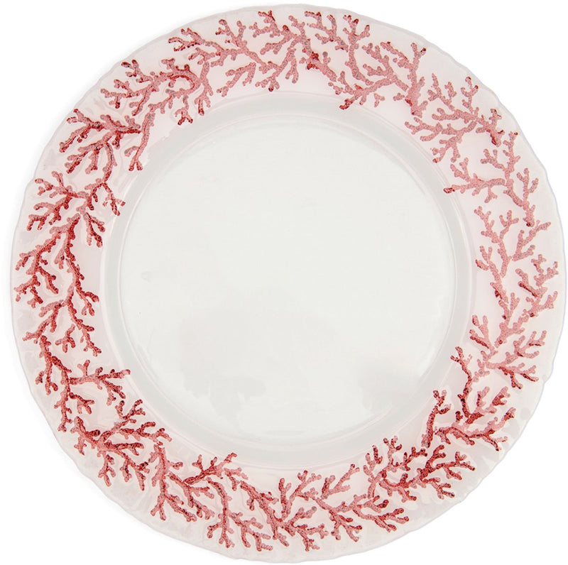 Riviera maison dinerbord rond, koraal transparant - coral oasis bord, serveerbord - glas - (øxh)33x2