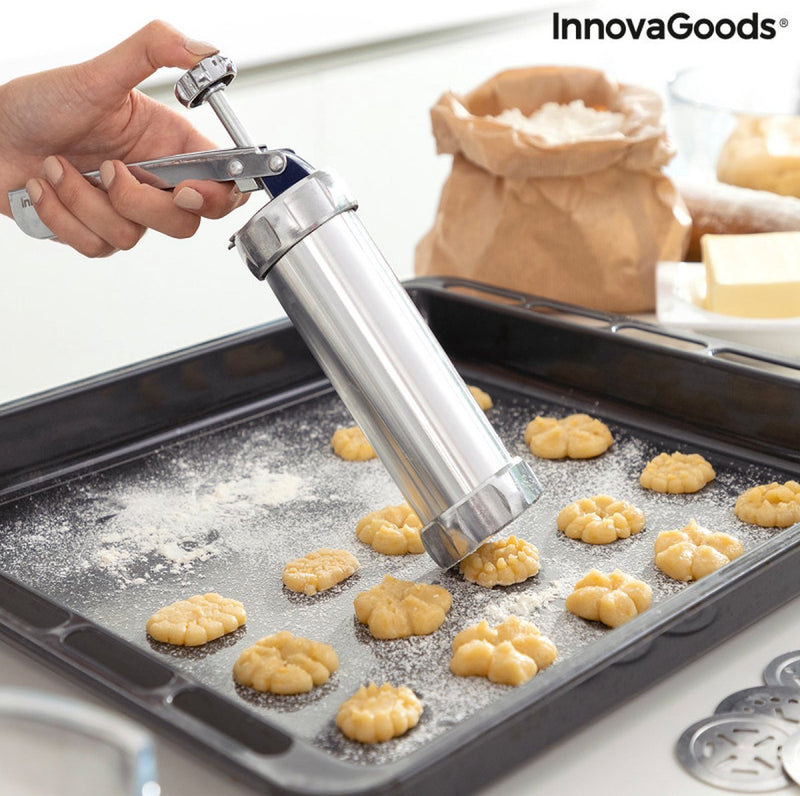 Innovagoods koekjespistool - koekjespers - koekjes vormen - koekjesvorm - bakspullen - 20 vormpjes - 4 spuitmonden
