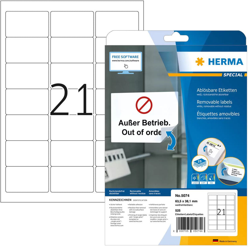 Merkloos sans marque herma labels white 63,5x38,1 removable superprint 525 pcs.