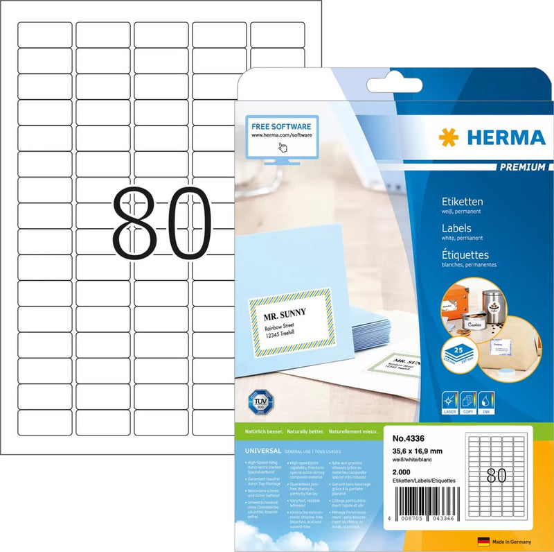 Merkloos sans marque herma etiketten wit 35.6x16.9 premium a4 2000 st.