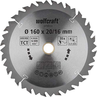 Wolfcraft - cirkelzaagblad 160x16mm 160x20mm - 20 tanden hm - snelle, grove sneden - 6733000