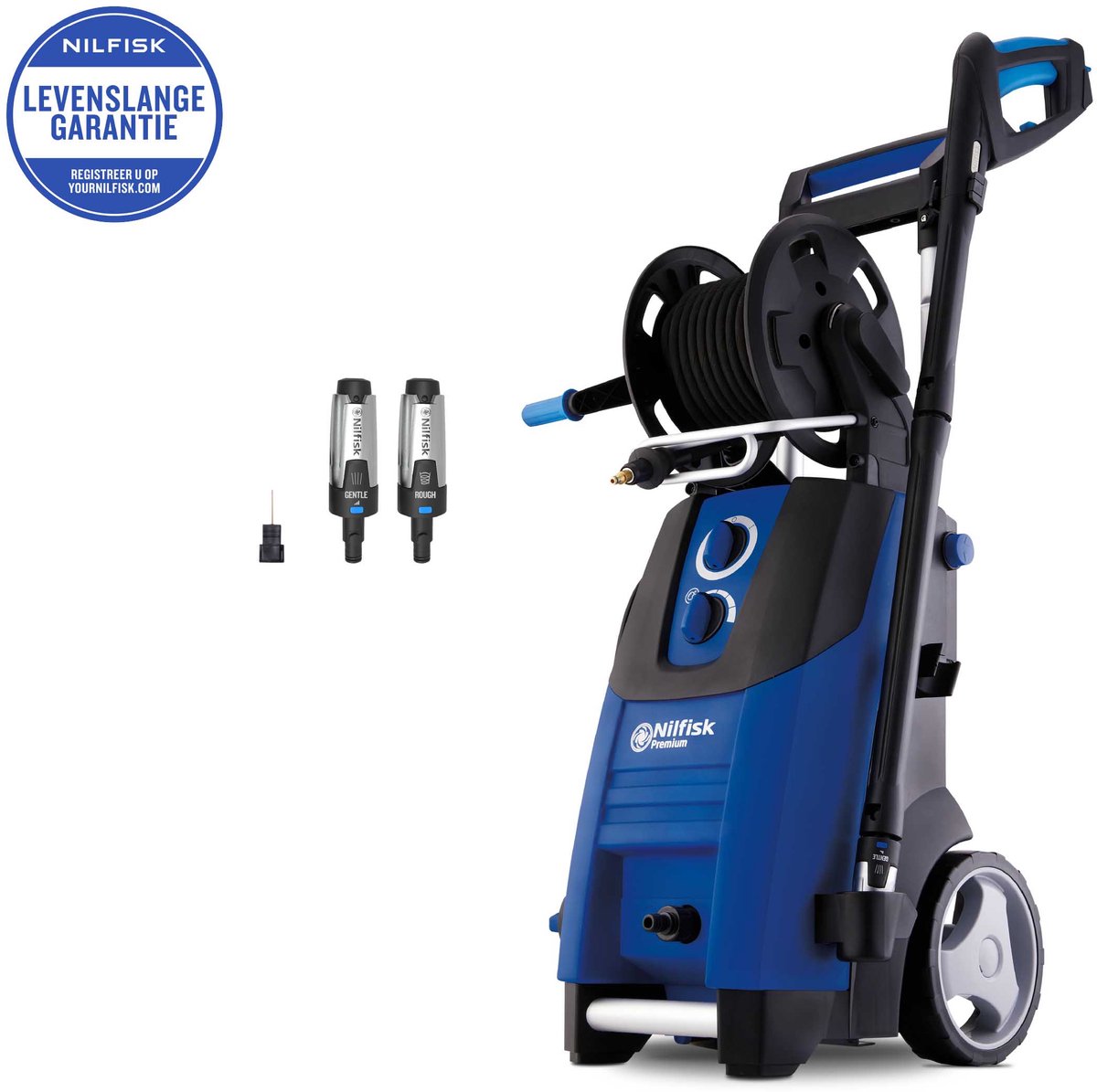 Nilfisk premium 180 – krachtige hogedrukreiniger met 180 bar, aluminium pomp, powergrip-drukregeling, 10 m slang en slanghaspel