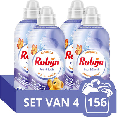 Robijn wasverzachter - puur zacht - 4 stuks - 156 wasbeurten - voordeelverpakking