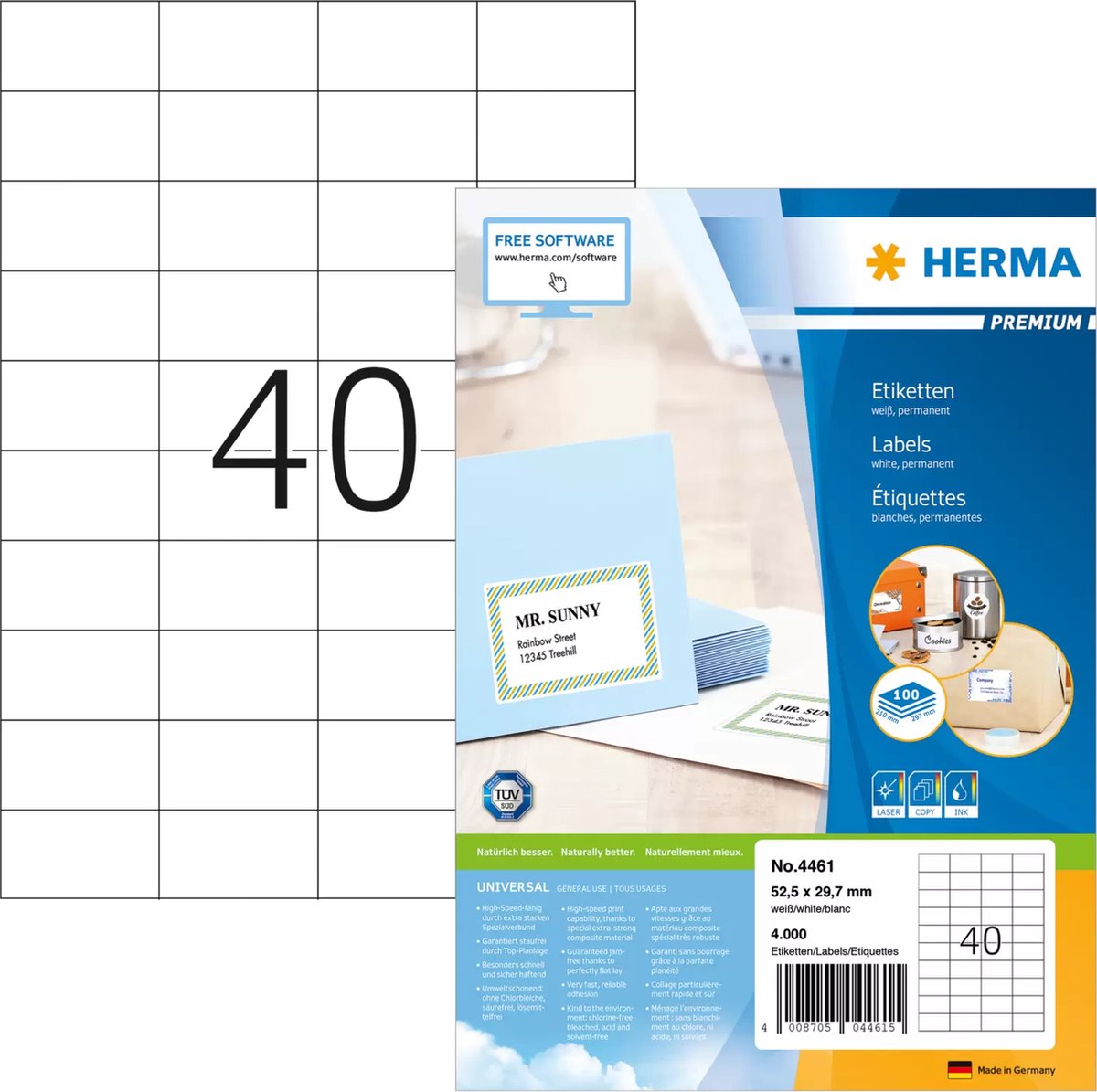 Herma prem. etiketten 52,5x29,7 100 vel din a4 4000 stuks 4461