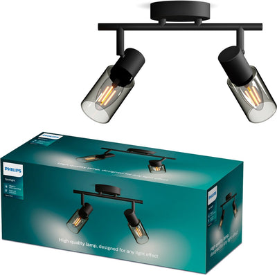Philips palms spot - plafondspot met twee lichtpunten - met gerookt glas - kleine fitting e14