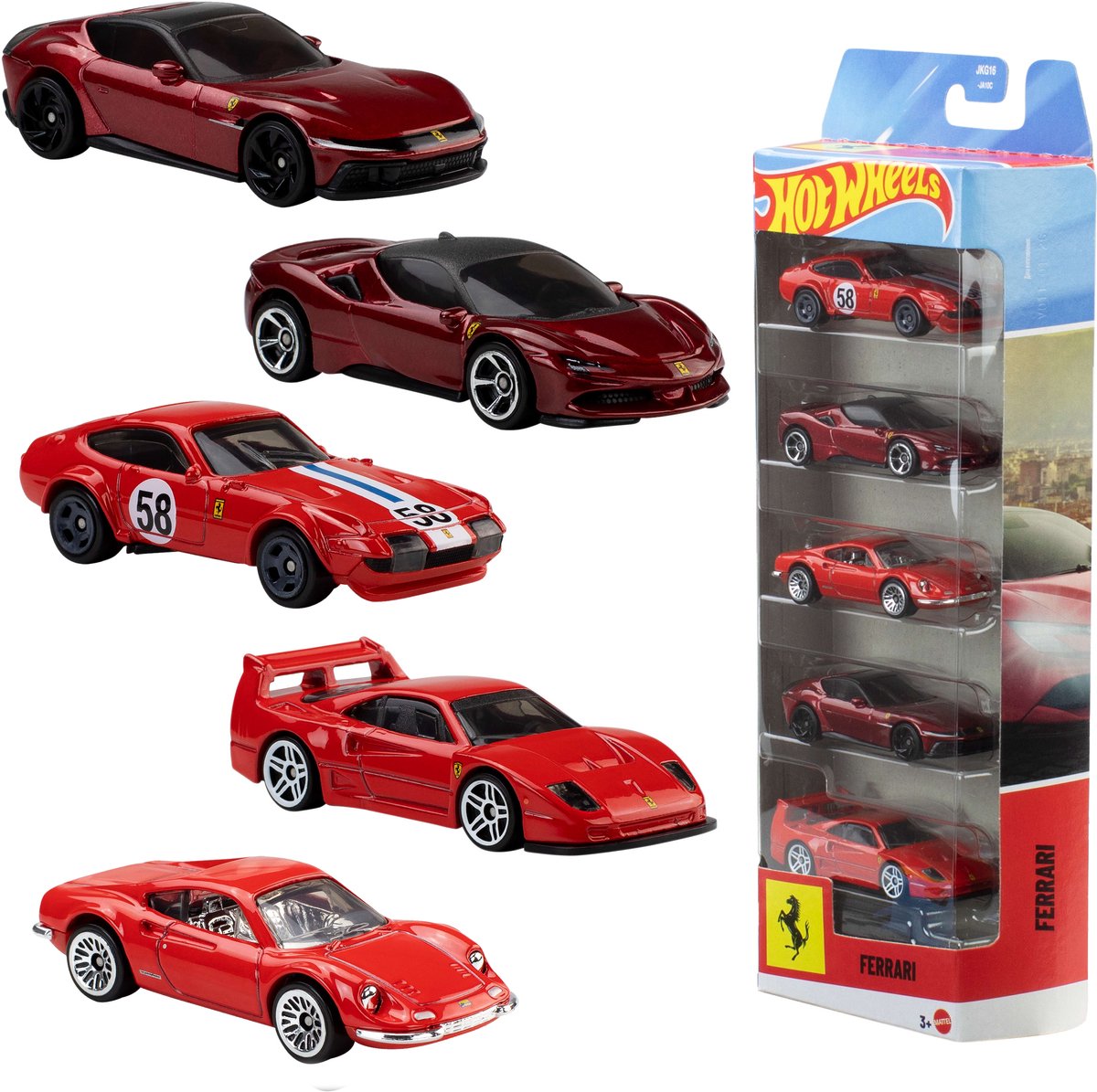 Mattel hot wheels ferrari - set van 5 metalen ferrari speelgoedauto's