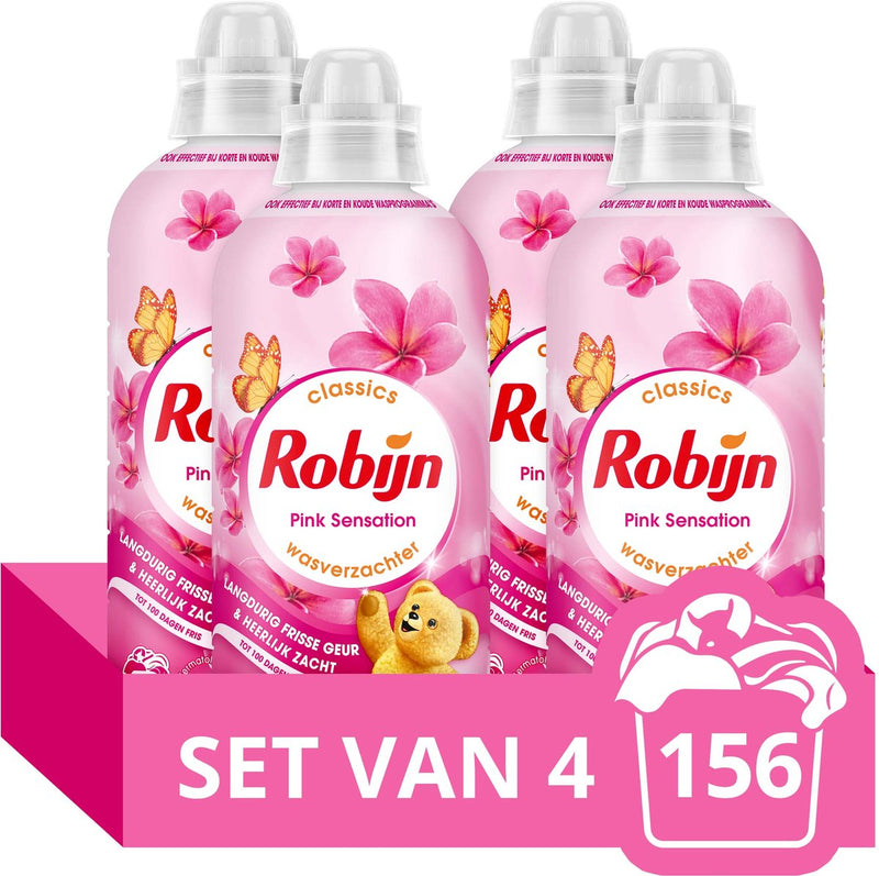Robijn wasverzachter - pink sensation - 4 stuks - 156 wasbeurten - voordeelverpakking