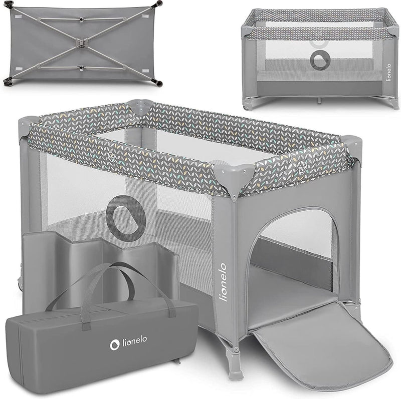 Lionelo campingbedje 3 in 1 - baby bed inklapbare box reisbedje - 60x120 cm - 0-36 maanden tot 15 kg - met comfort matras - zij-ingang met rits - wielen - transporttas - stefi babybed babybox ledikant