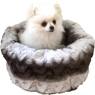 Rosewood ronde hondenmand en kattenmand 40 cm - zachte pluche mand - grijs crème - wasbaar