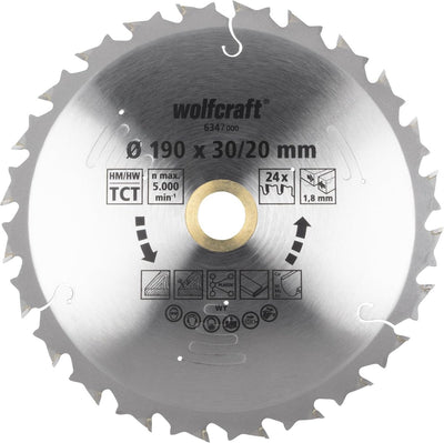 Wolfcraft - cirkelzaagblad 190mm - 24 tanden - voor accu handcirkelzaag - serie lila - 6347000