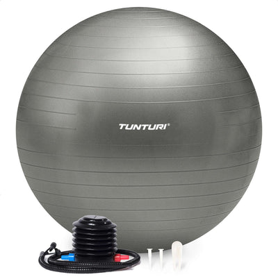 Tunturi anti burst fitness bal met pomp - yoga bal 65 cm - pilates bal - zwangerschapsbal – 220 kg gebruikersgewicht - incl trainingsapp – zilver