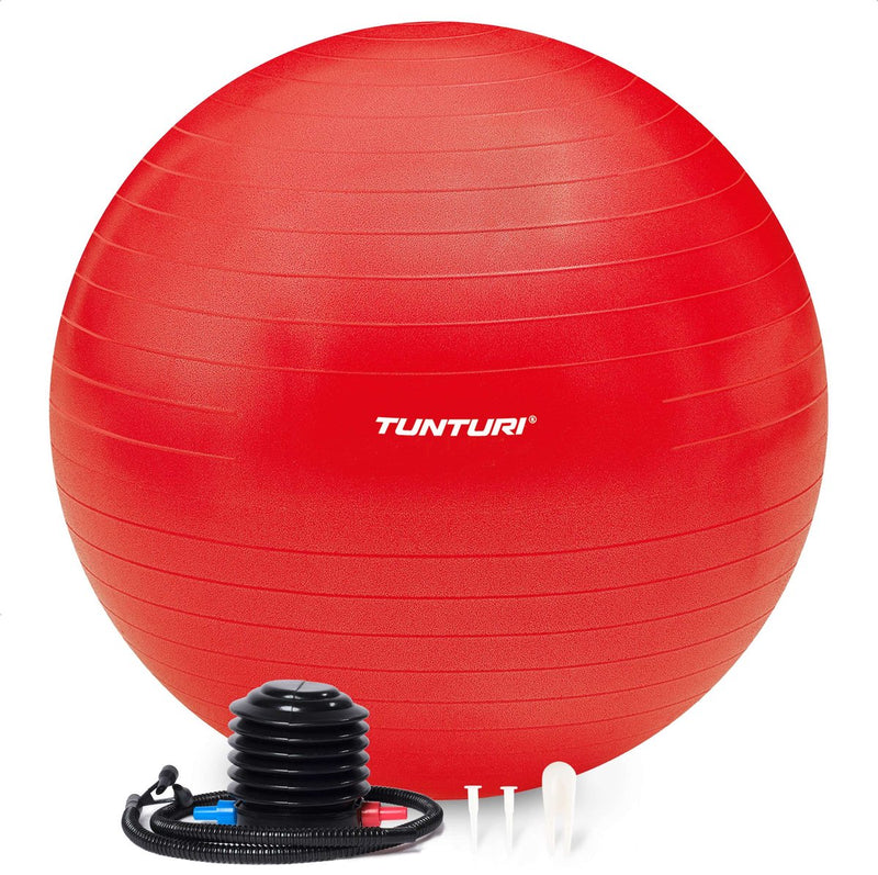 Tunturi anti burst fitness bal met pomp - yoga bal 75 cm - pilates bal - zwangerschapsbal – 220 kg gebruikersgewicht - incl trainingsapp – rood