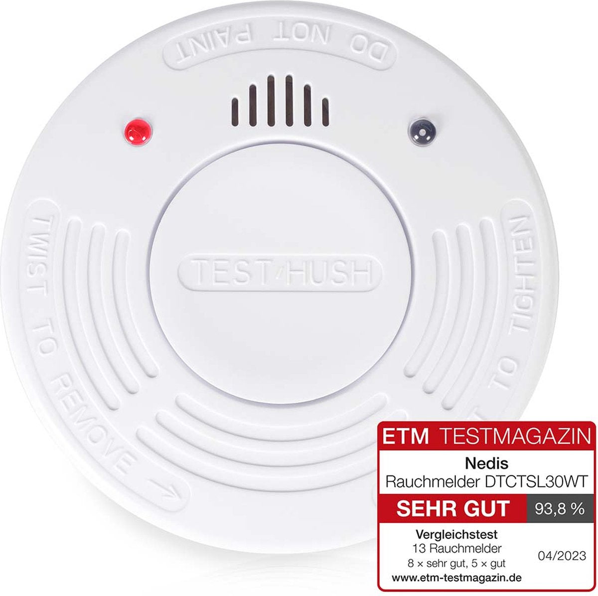 Nedis rookmelder - batterij gevoed - batterijlevensduur tot: 10 jaar - en 14604 - hush mute functie - met testknop - 85 db - abs - wit