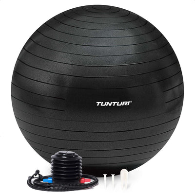 Tunturi anti burst fitness bal met pomp - yoga bal 75 cm - pilates bal - zwangerschapsbal – 220 kg gebruikersgewicht - incl trainingsapp – zwart