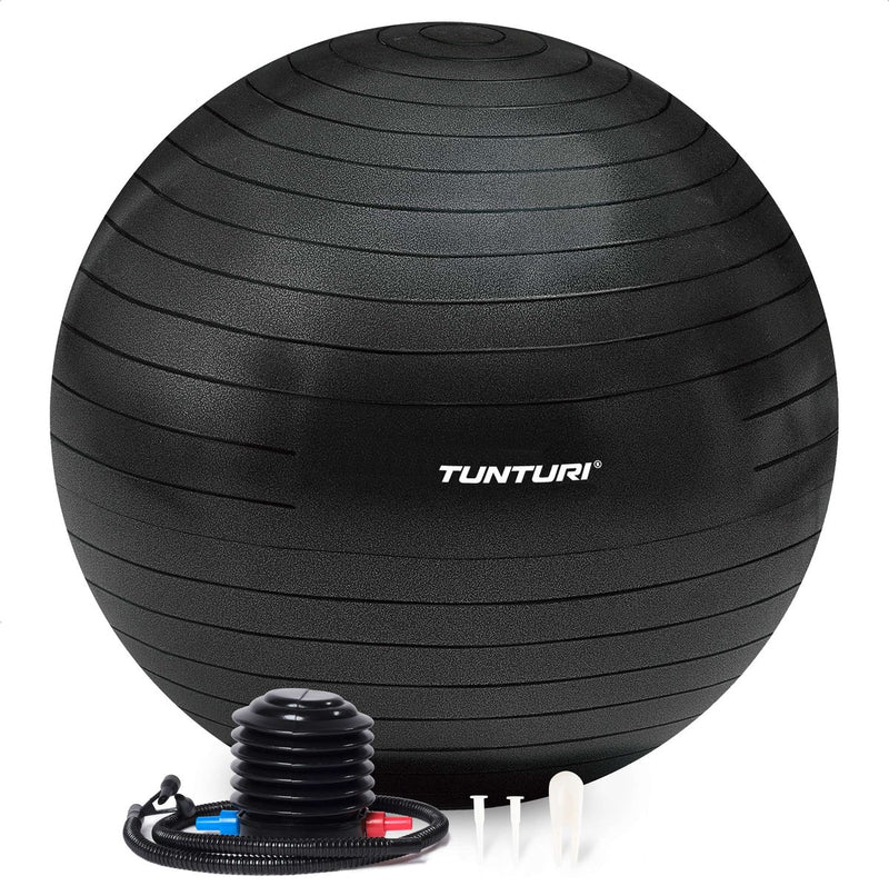 Tunturi anti burst fitness bal met pomp - yoga bal 55 cm - pilates bal - zwangerschapsbal – 220 kg gebruikersgewicht - incl trainingsapp – zwart