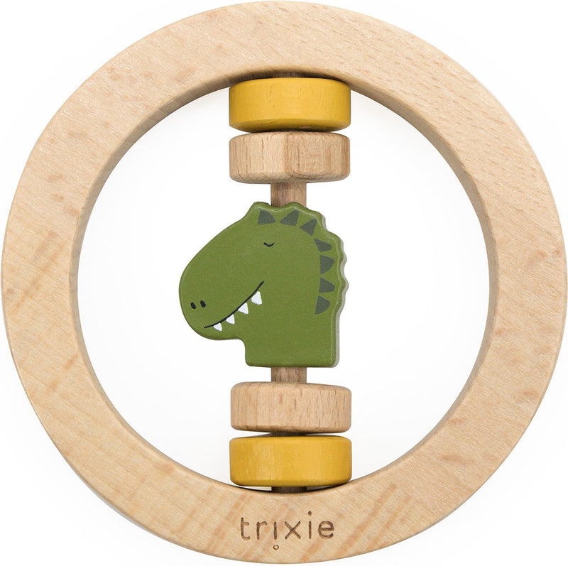 Trixie houten ronde rammelaar - mr. dino - eerste speelgoed baby - kraamcadeau - voor jongens meisjes