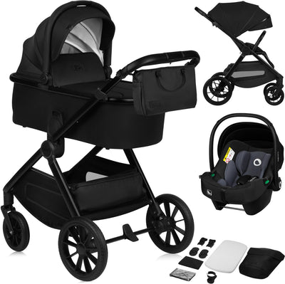 Lionelo layla - kinderwagen 3in1 - xxl set - incl. i-size autostoel - veelzijdig en jaarrond - grote wielen - bediening met een hand - voor alle soorten terrein - accessoireset